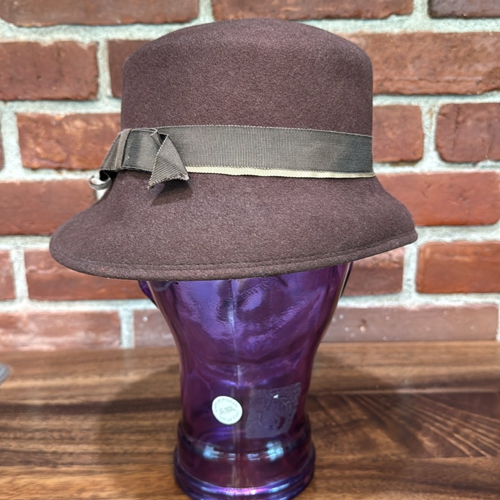 Brown Felt Cloche Hat with Ribbon - Picture 3 of 7